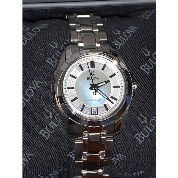 NEW Bulova Model 96M108 Ladies Precision Silver Date Face Wrist Watch with box and papers