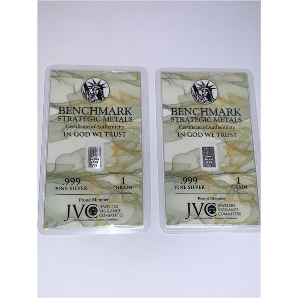 Benchmark Strategic Metal . 1 grain .999 Pure Silver Wafer Bars - Lot of 2