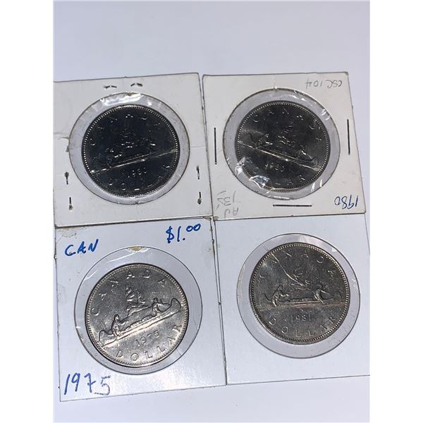 CANADA Vintage 1975-1980 $1.00 Canoe Dollar Coins - Lot of 4