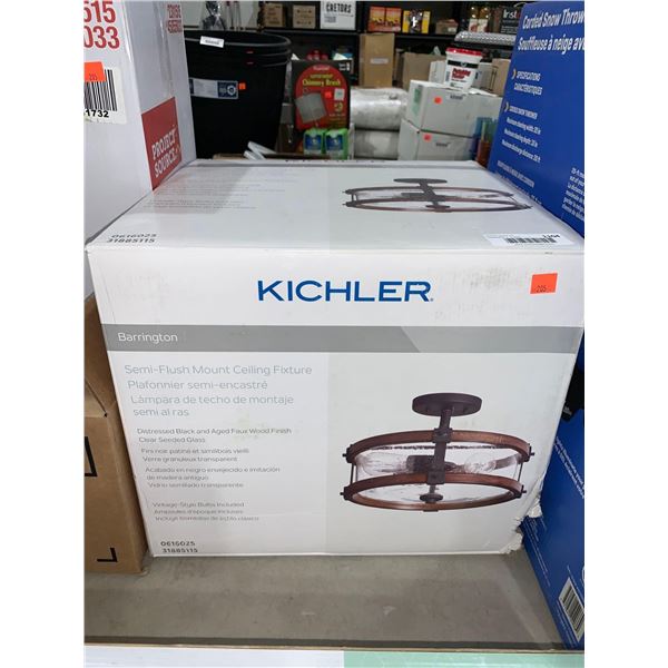Kichler Barrington Semi Flush Mount Ceiling Fixture Distressed Black & Aged Faux Wood Finish Clear S