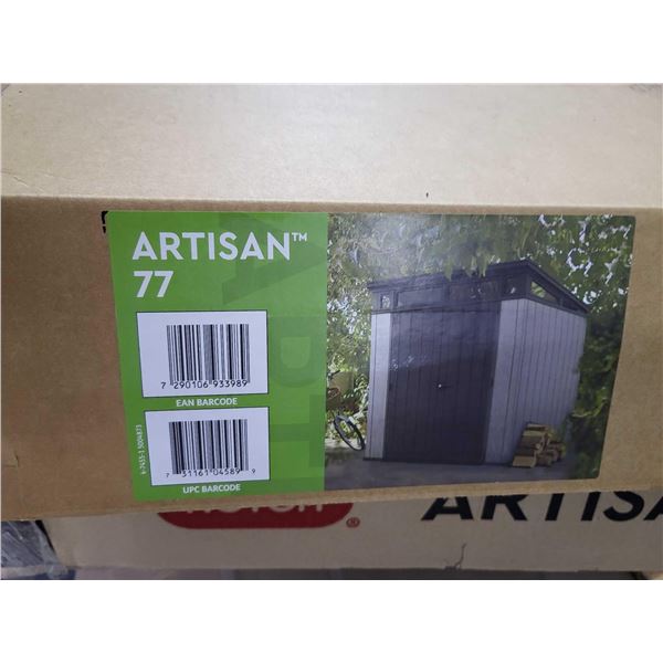 Keter Artisan Resin Garden Shed - 7-ft x 7-ft - Grey and Black