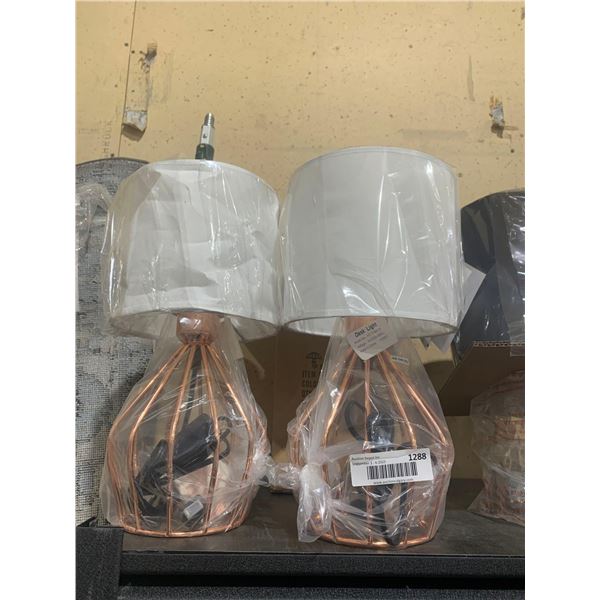 Lot of 2 lamps with Copper tone base and white shade