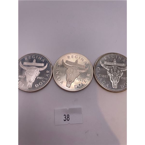 3 1982 Canada Proof Silver Dollar Commemorating the City of Regina's Centennial