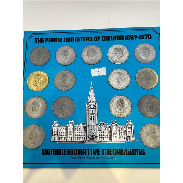 Shell Prime Ministers Canada 1867 1970 Token Commemorative Medallions Set