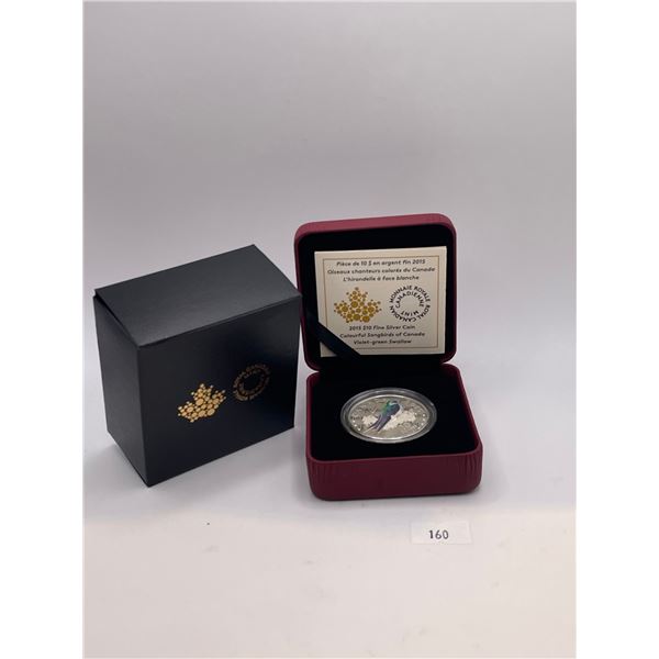 2015 $10 Violet-Green Swallow Colourful Songbirds of Canada Fine Silver Coin