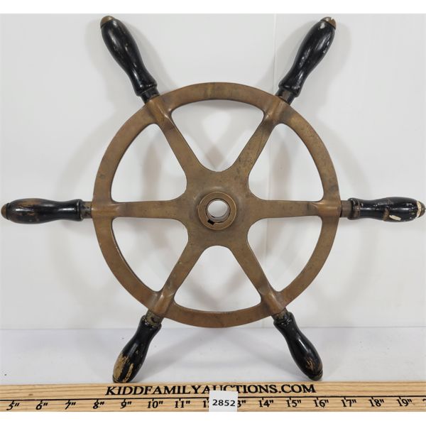 BRASS & WOOD 6 SPOKE SHIP WHEEL