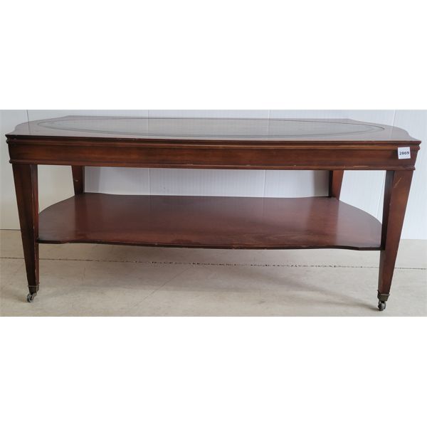 MID-CENTURY LEATHER TOPPED COFFEE TABLE
