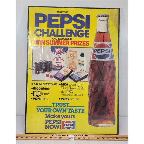 PEPSI CHALLENGE AD POSTER ON BOARD - CIRCA 1975