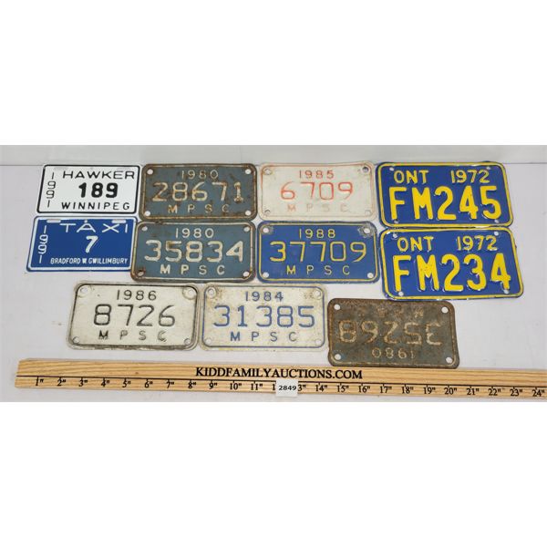LOT OF 11 - MISC LICENSE PLATES - INCL 1972 MOTORCYCLE 