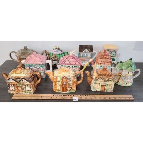 LOT OF 11 - VILLAGE THEMED TEA POTS - INCL PRICE KENSINGTON & LEONARDO 