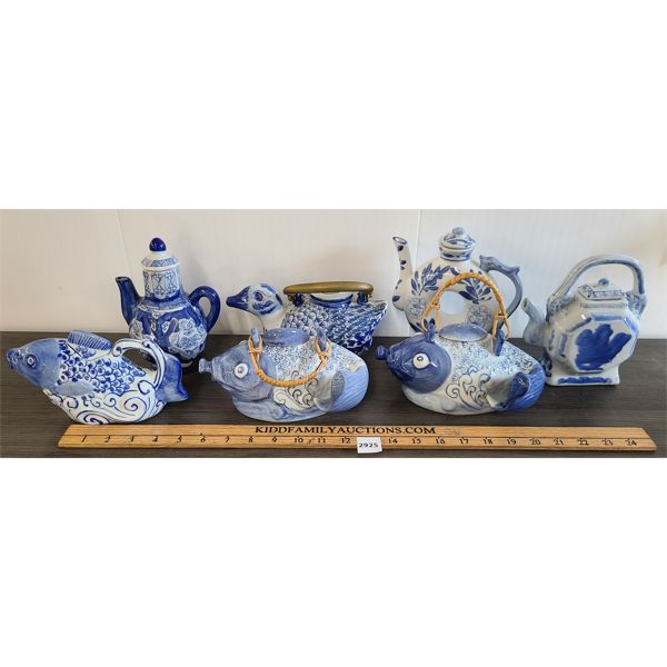 LOT OF 7 - CHINOISERIE CHINA TEA POTS 