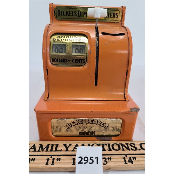 BUCKY BEAVER TIN COIN BANK