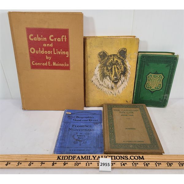 LOT OF 5 - VINTAGE PUBLICATIONS - INCL SCOTT'S POETIC WORKS, 1946 LASSIE COME HOME ETC.