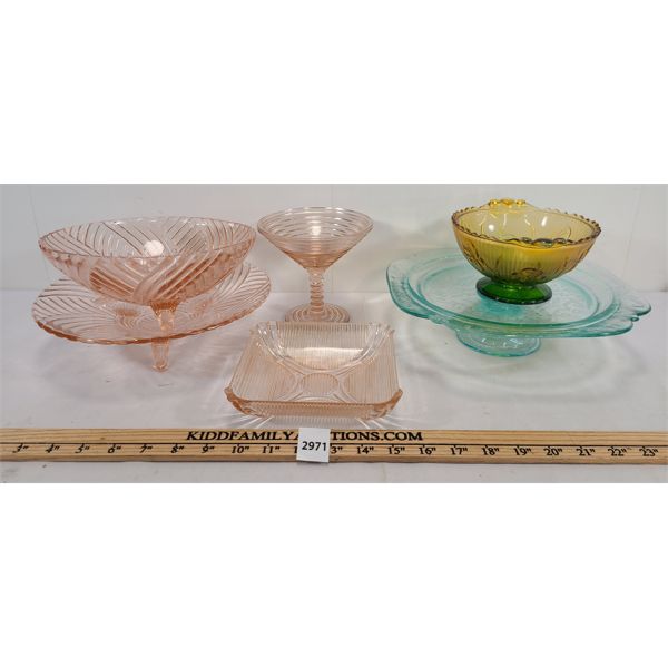 LOT OF 6 - CARNIVAL / DEPRESSION GLASS