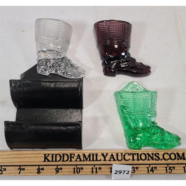 LOT OF 4 - GLASS AND TIN MATCH SAFES