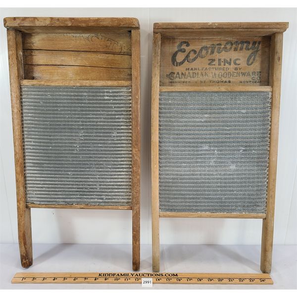 LOT OF 2 - WOOD & ALUMINIUM WASHBOARDS - INCL ECONOMY ZINC