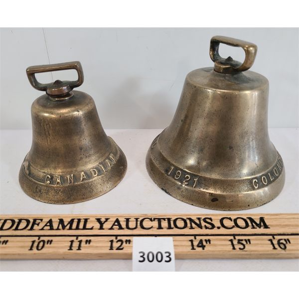 LOT OF 2 - BRASS BELLS - INCL CANADIAN & 1921 COLONIAL 