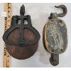 Image 1 : LOT OF 2 - CAST & WOODEN PULLEYS
