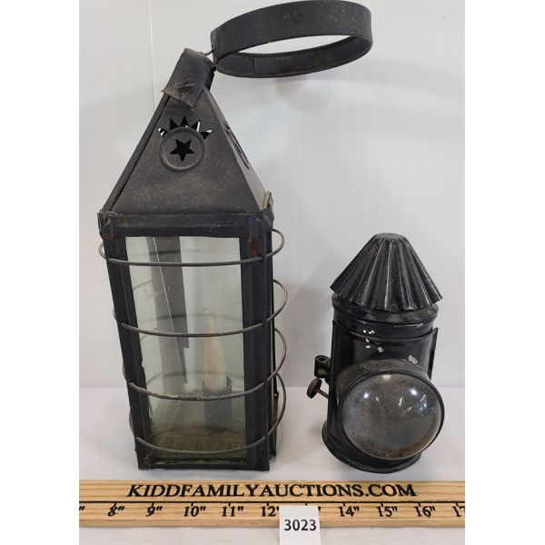 LOT OF 2 - SIGNAL LANTERN & METAL HANGING CANDLE LANTERN