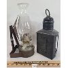 Image 2 : LOT OF 2 - OIL LANTERN W/ SHIELD & COLOURED GLASS SIGNAL LANTERN