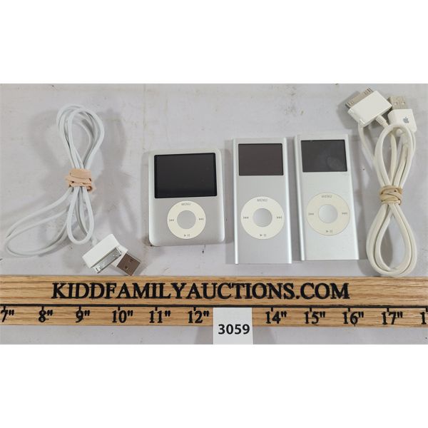 LOT OF 3 - 4GB IPODS W/ CORDS
