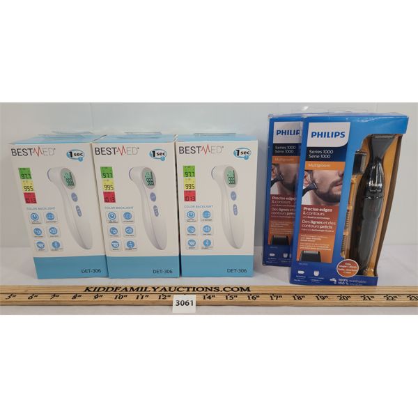 LOT OF 8 - BEST MED THERMOMETERS & PHILIPS RAZORS