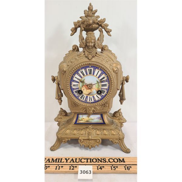 BRASS GILT FRENCH (?) MANTLE CLOCK