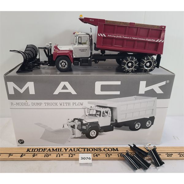 FIRST GEAR DIE CAST MACK R-MODEL DUMP TRUCK W/ PLOW - 1:34 SCALE