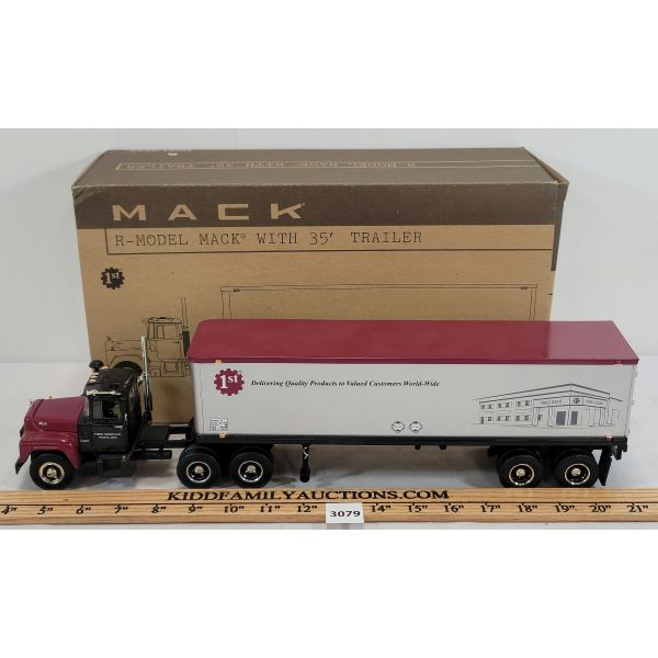 FIRST GEAR DIE CAST MACK R-MODEL W/ TRAILER - 1:34 SCALE 