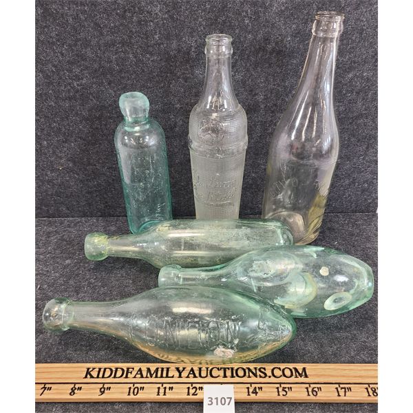 LOT OF 6 - EMBOSSED BOTTLES - INCL NEW YORK & LONDON TORPEDO BOTTLES