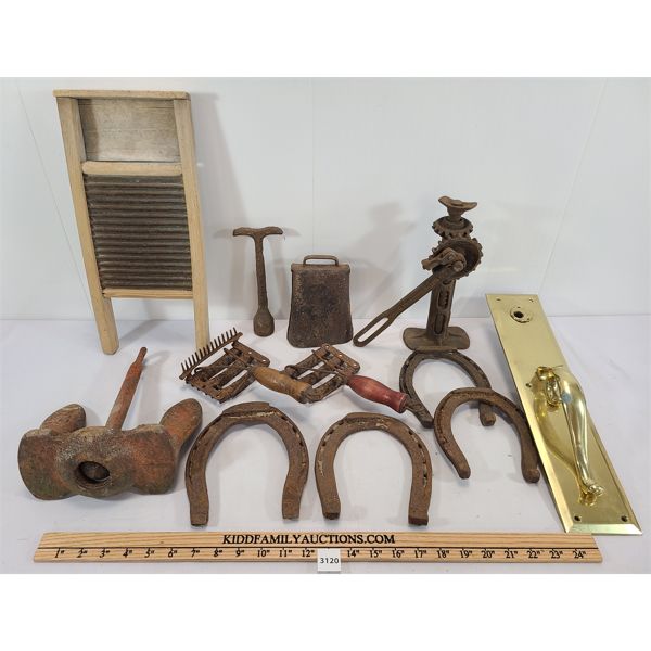 JOB LOT - HORSESHOES, COWBELL, WASHBOARD & ANCHOR ETC