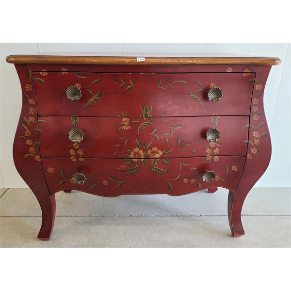 FRENCH PROVINCIAL 3 DRAWER DRESSER - FLORAL PAINT DESIGN