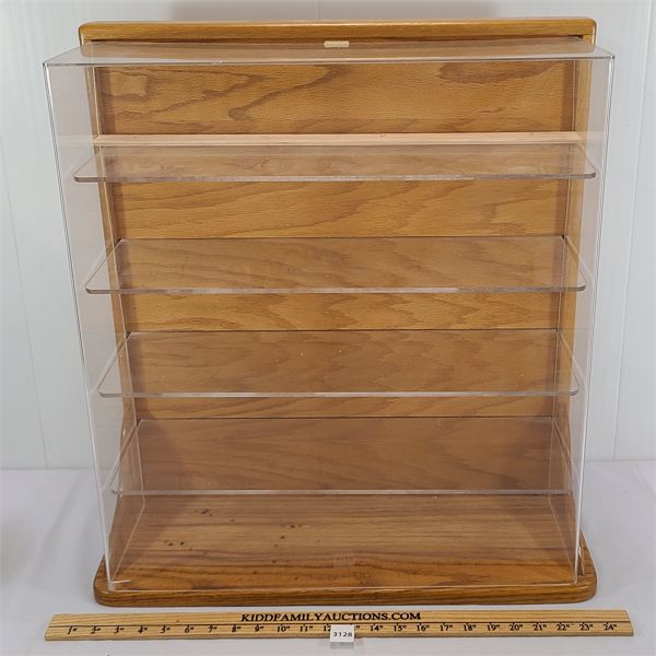 WOOD & PLASTIC DISPLAY CABINET W/ SHELVES