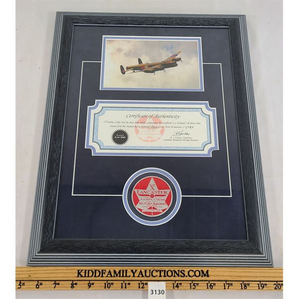 FRAMED AVRO LANCASTER DATA PLATE & C.O.A
