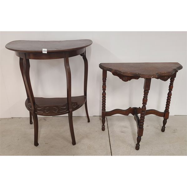 LOT OF 2 - DEMI-LUNE WALNUT TABLE & ART NOUVEAU TABLE