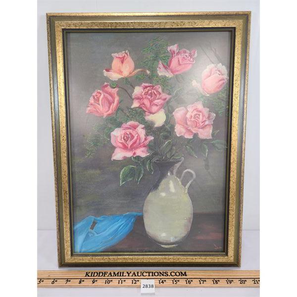 FRAMED OIL ON CANVAS - STILL LIFE PRINT