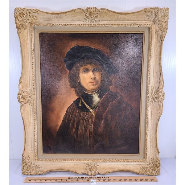 FRAMED OIL ON CANVAS - REMBRANT SELF PORTRAIT 