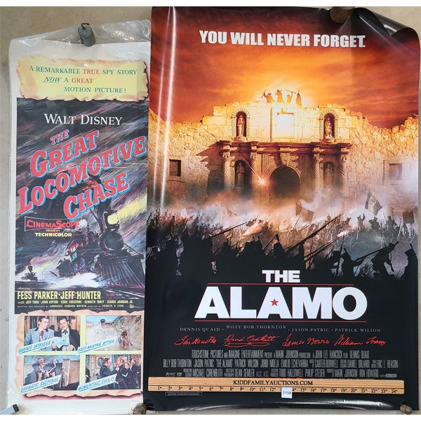 LOT OF 2 - MOVIE POSTERS - INCL THE ALAMO & THE GREAT LOCOMOTIVE CHASE