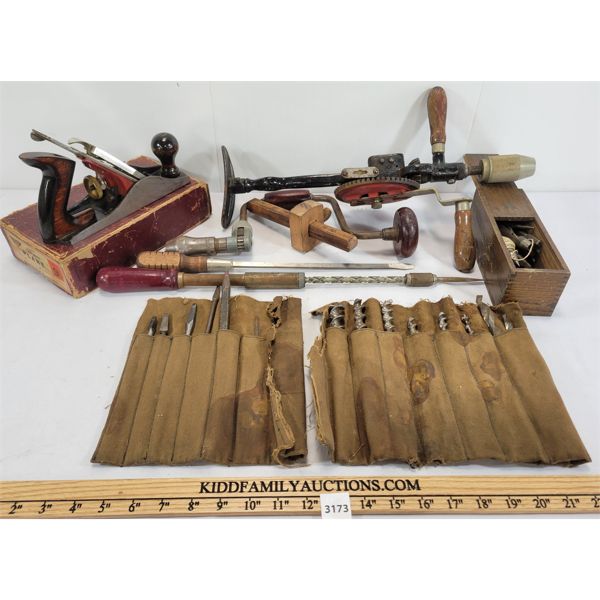 JOB LOT - MISC VINTAGE TOOLS - INCL MILLERS FALLS NO. 9 PLANE