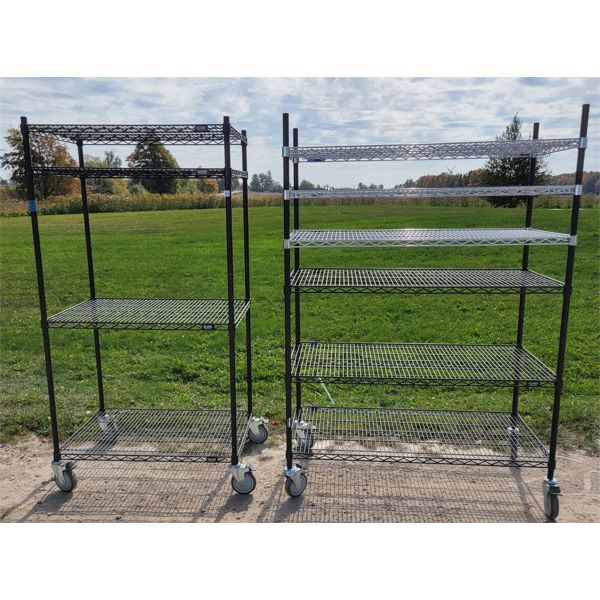 LOT OF 2 - TIERED METAL ROLLING SHELVES