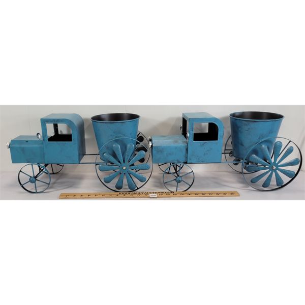 LOT OF 2 - BLUE VINTAGE LOOK TIN CAR PLANTERS 