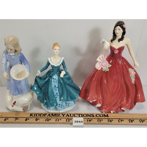 LOT OF 3 - ROYAL DOULTON FIGURES - INCL JANINE, PRETTY GIRLS & COUNTRY GIRL