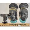 Image 3 : LOT OF 3 - CHALKWARE (?) HAND PAINTED HEAD PORTRAITS & HAND CARVED AFRICAN ASHTRAY