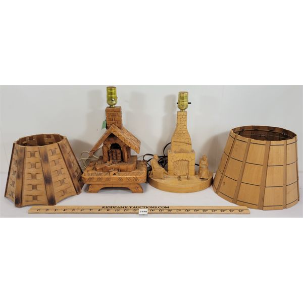 LOT OF 2 - CARVED FOLKART LAMPS W/ SHADES