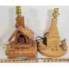 Image 2 : LOT OF 2 - CARVED FOLKART LAMPS W/ SHADES