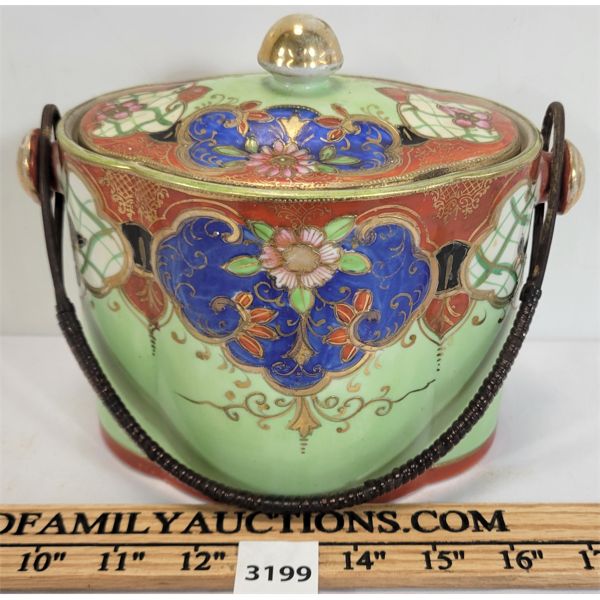 HAND PAINTED SAMURAI CHINA COVERED BISCUIT JAR 