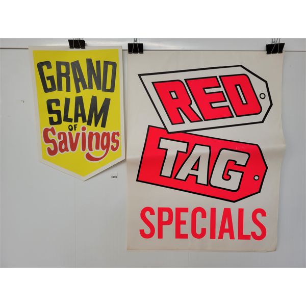 LOT OF 20 - SALE BANNERS - GRAND SLAM OF SAVINGS AND RED TAG SPECIALS