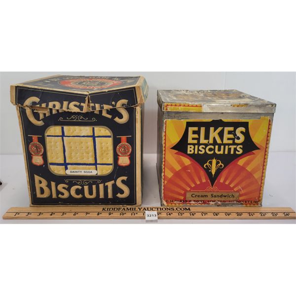 LOT OF 2 - ELKES BISCUITS TIN BOX & CHRISTIES BISCUITS BOX 