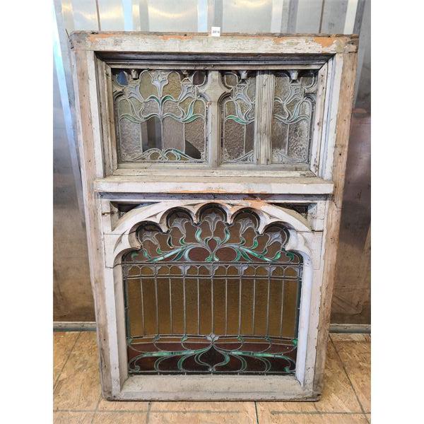 ORNATE LEAD FRAMED STAINED GLASS WINDOW