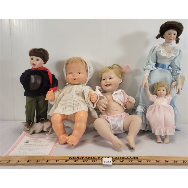 LOT OF 5 - DOLLS - INCL PRECIOUS MEMORIES OF MOTHERHOOD, ASHTON-GALLERIES ETC.